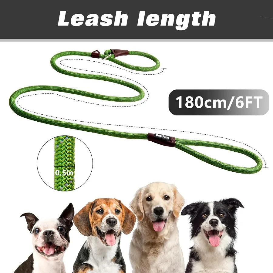 Slip Lead Dog Leash 6Ft Reflective Heavy Duty Nylon Training Rope