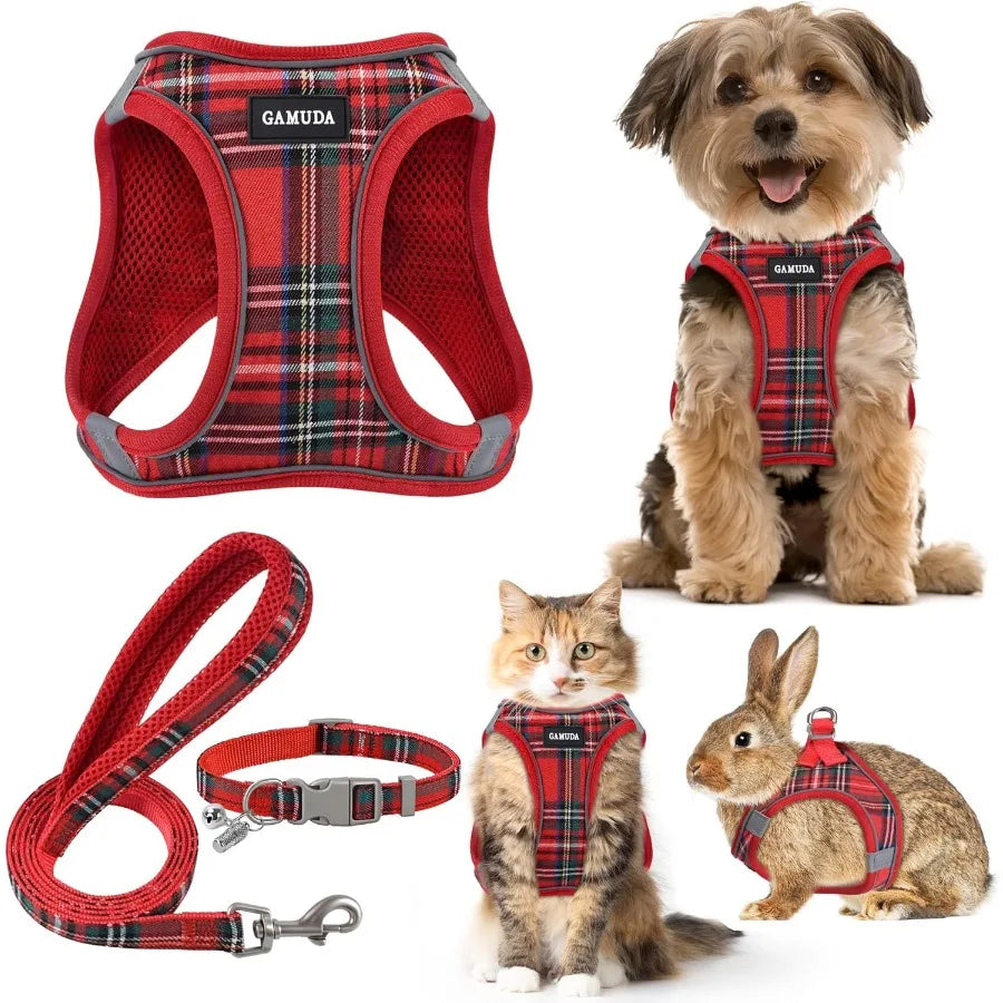 Pet Harness Collar Leash Set With Soft Mesh Vest Adjustable