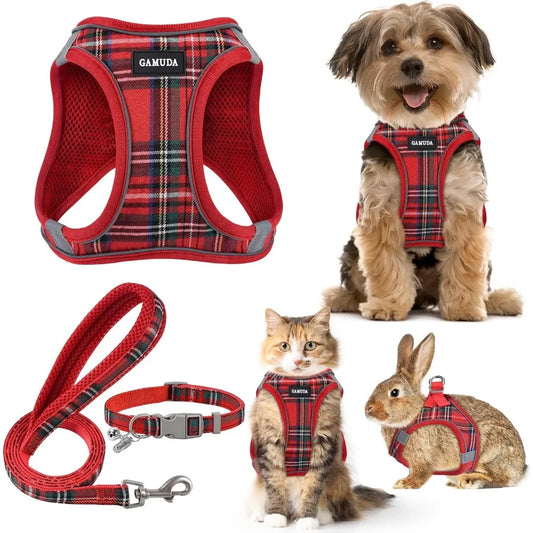 Pet Harness Collar Leash Set With Soft Mesh Vest Adjustable