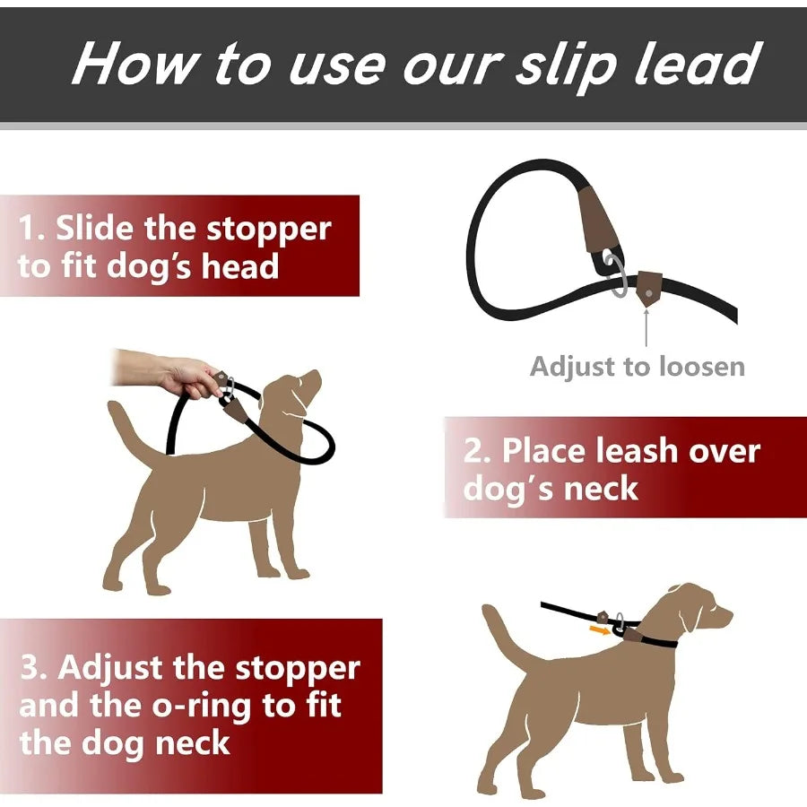 Slip Lead Dog Leash 6Ft Reflective Heavy Duty Nylon Training Rope