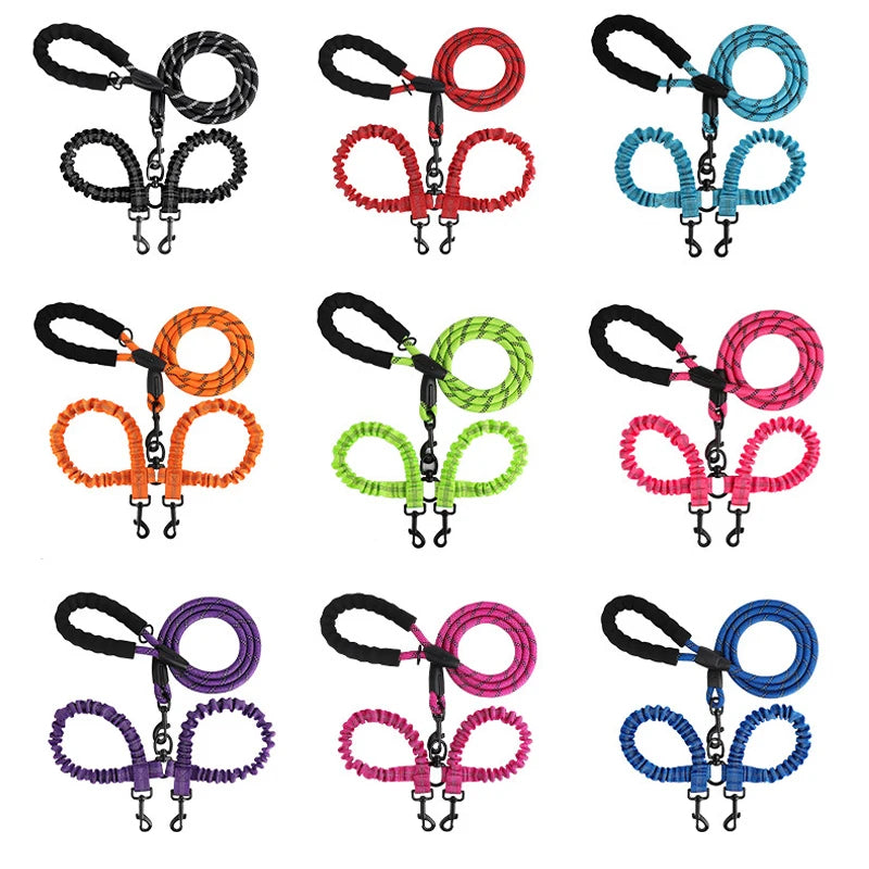 YTYIN Double Dog Leash Set Elastic Nylon Dual Leash With Coupler