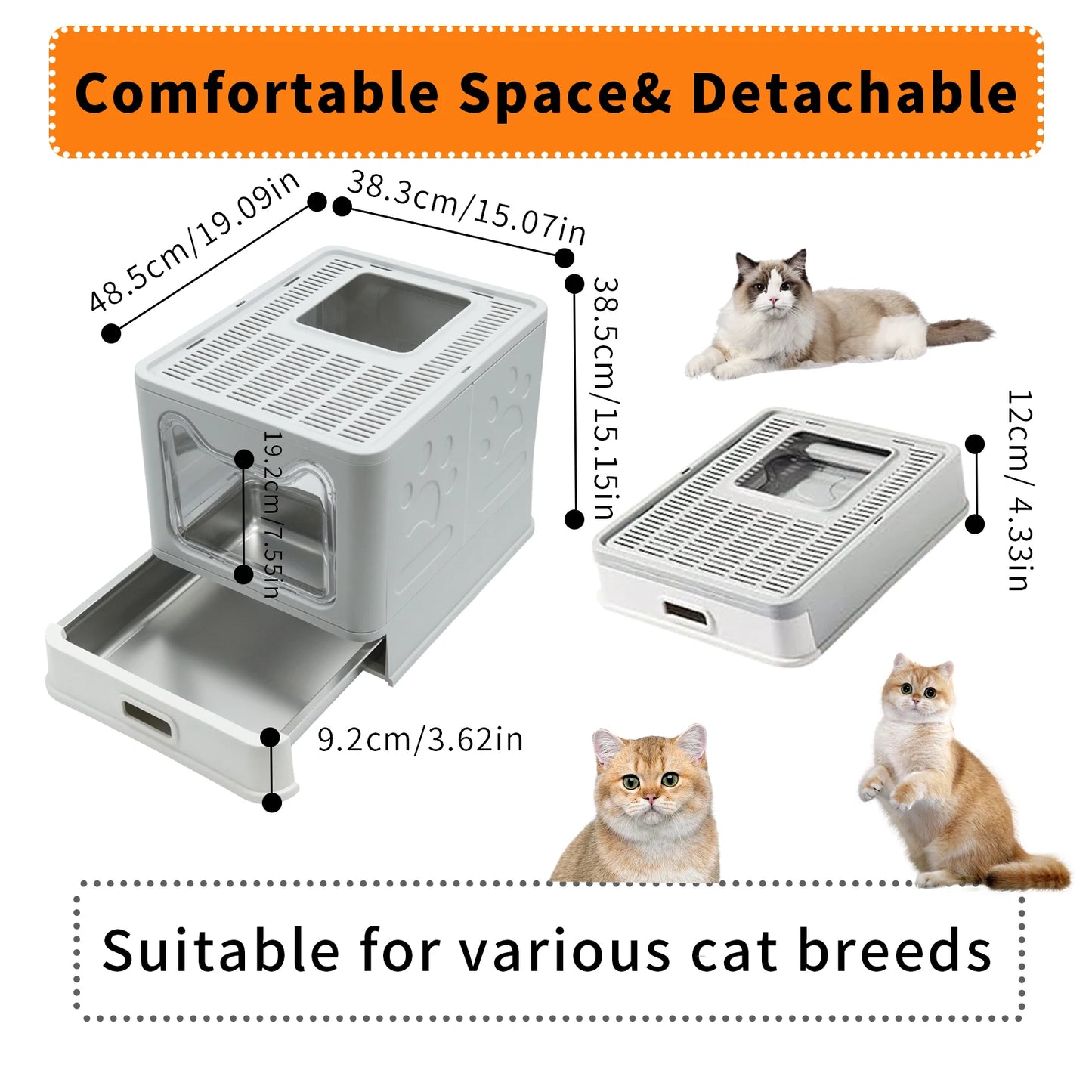 Bingopaw Stainless Steel Cat Litter Box Front Entry With Lid