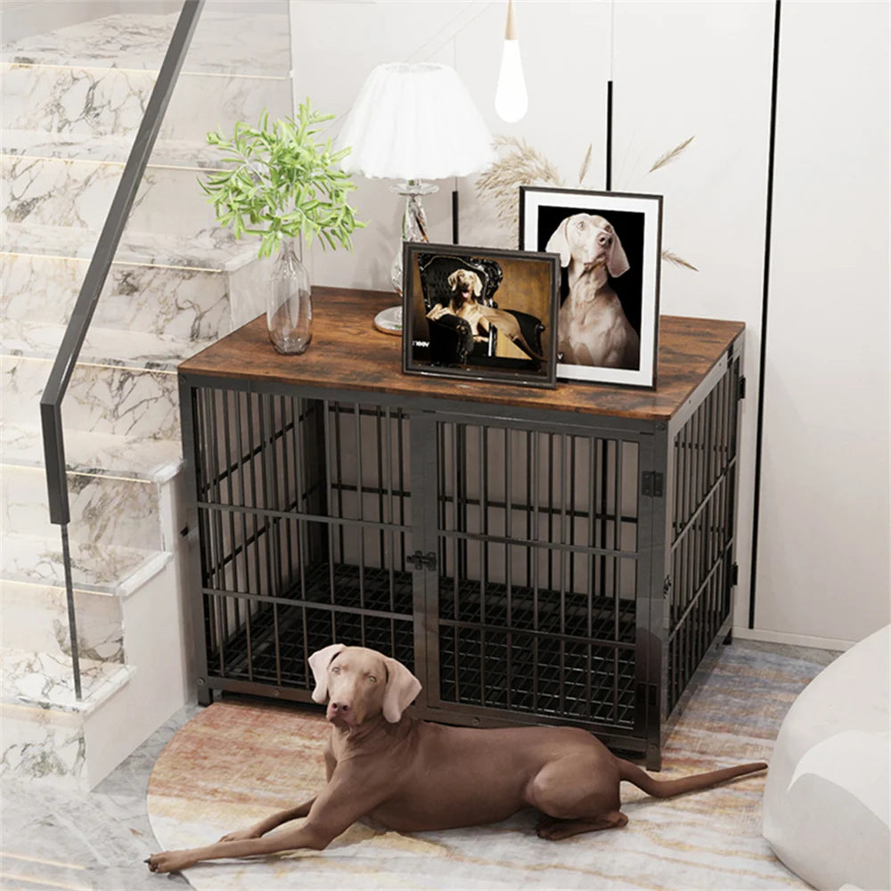 BORWARTH Elevated Wood Dog Crate End Table Kennel With Doors