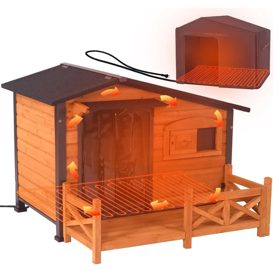 GUTINNEEN Heated Outdoor Dog House with Safe Pad and ChewProof Frame