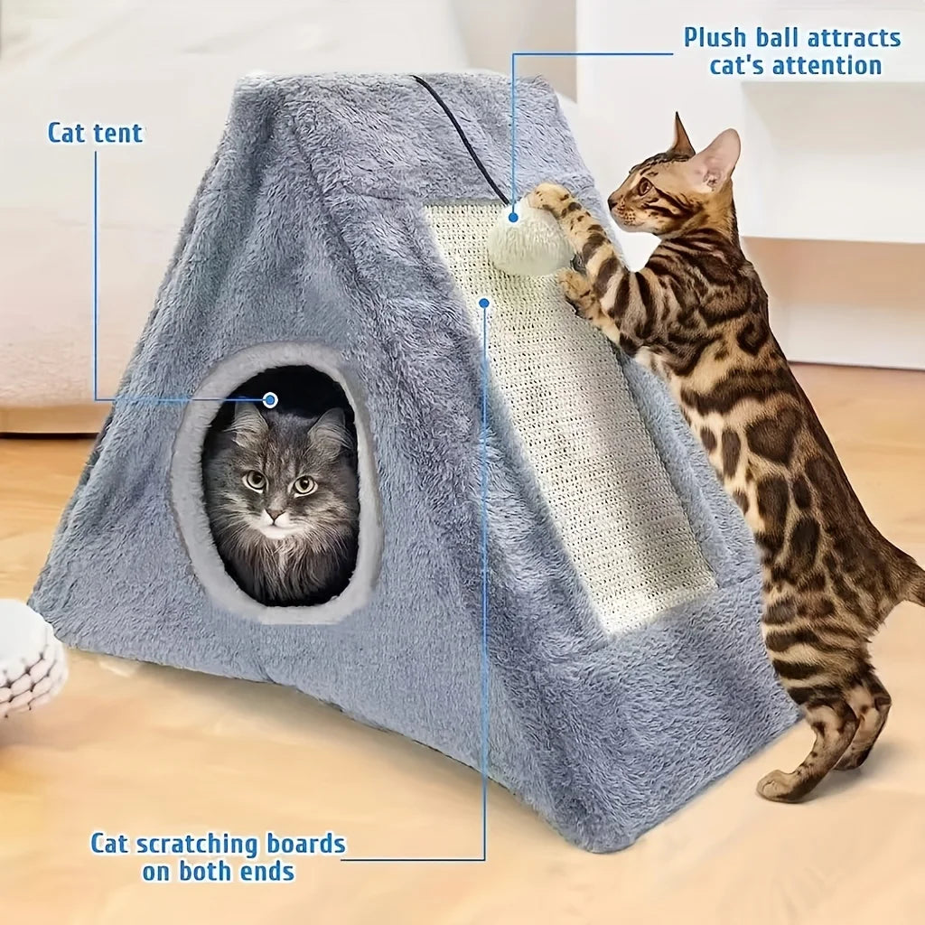 None Cat Bed With Plush Toy Ball Scratching Board Cozy