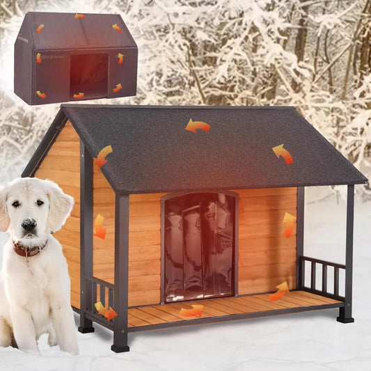 DAFIFY Insulated Dog House With All Around Iron Frame Kennel