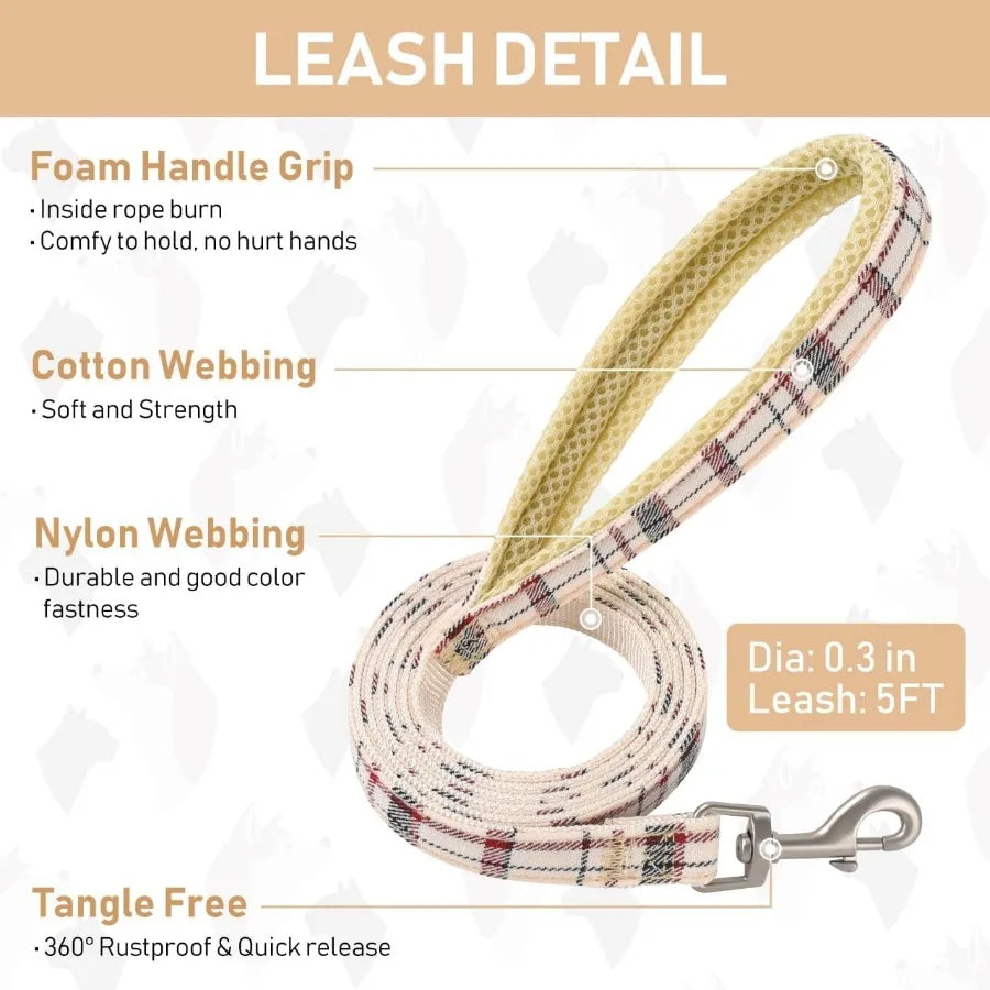 Adjustable Soft Mesh Dog Harness And Leash Set Reflective Plaid