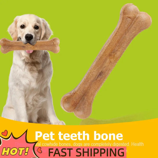 Cowhide Bone Dog Chew Toy Non Toxic Leather Teething Stick
