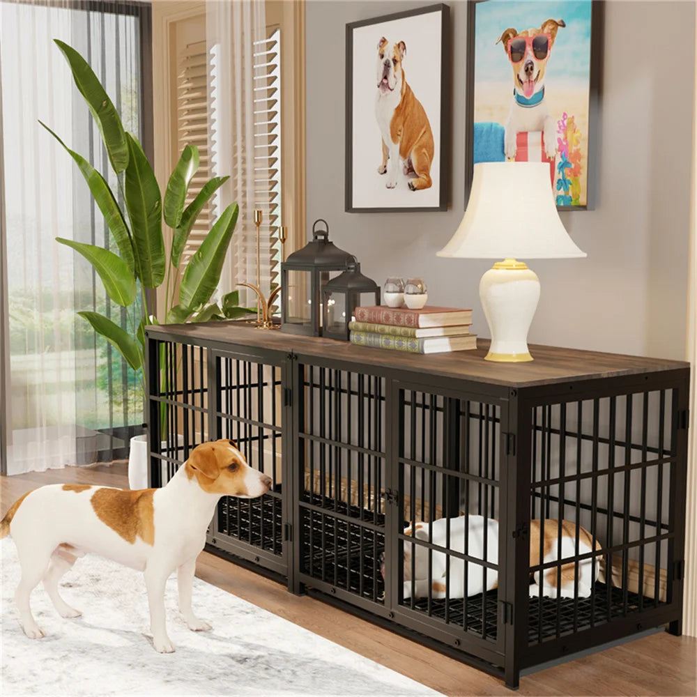BORWARTH Elevated Wood Dog Crate End Table Kennel With Doors