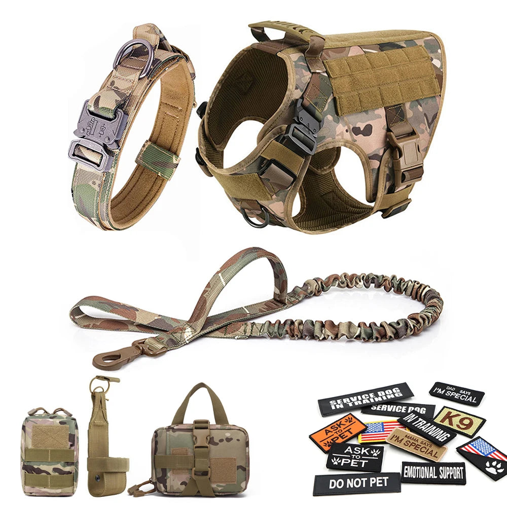 PETRAVELCN Military Large Dog Harness Vest Set Tactical Accessories
