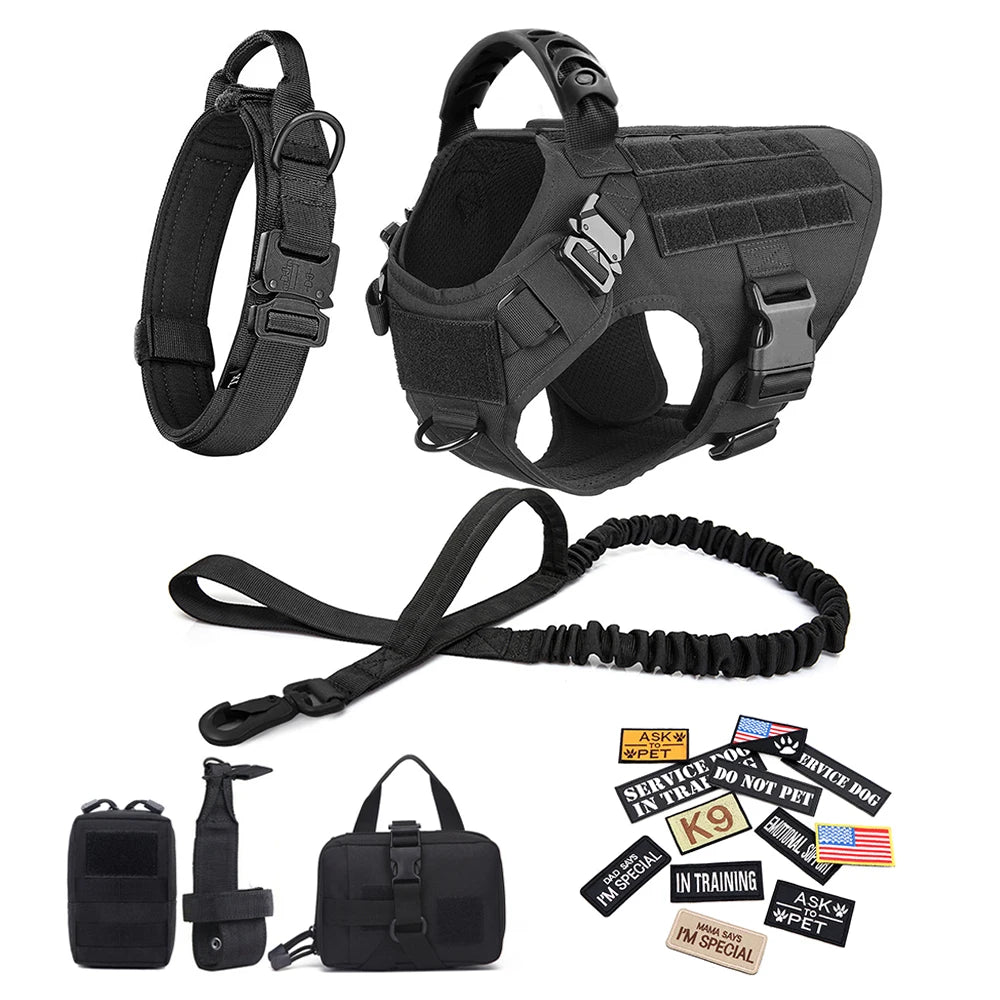PETRAVELCN Military Large Dog Harness Vest Set Tactical Accessories