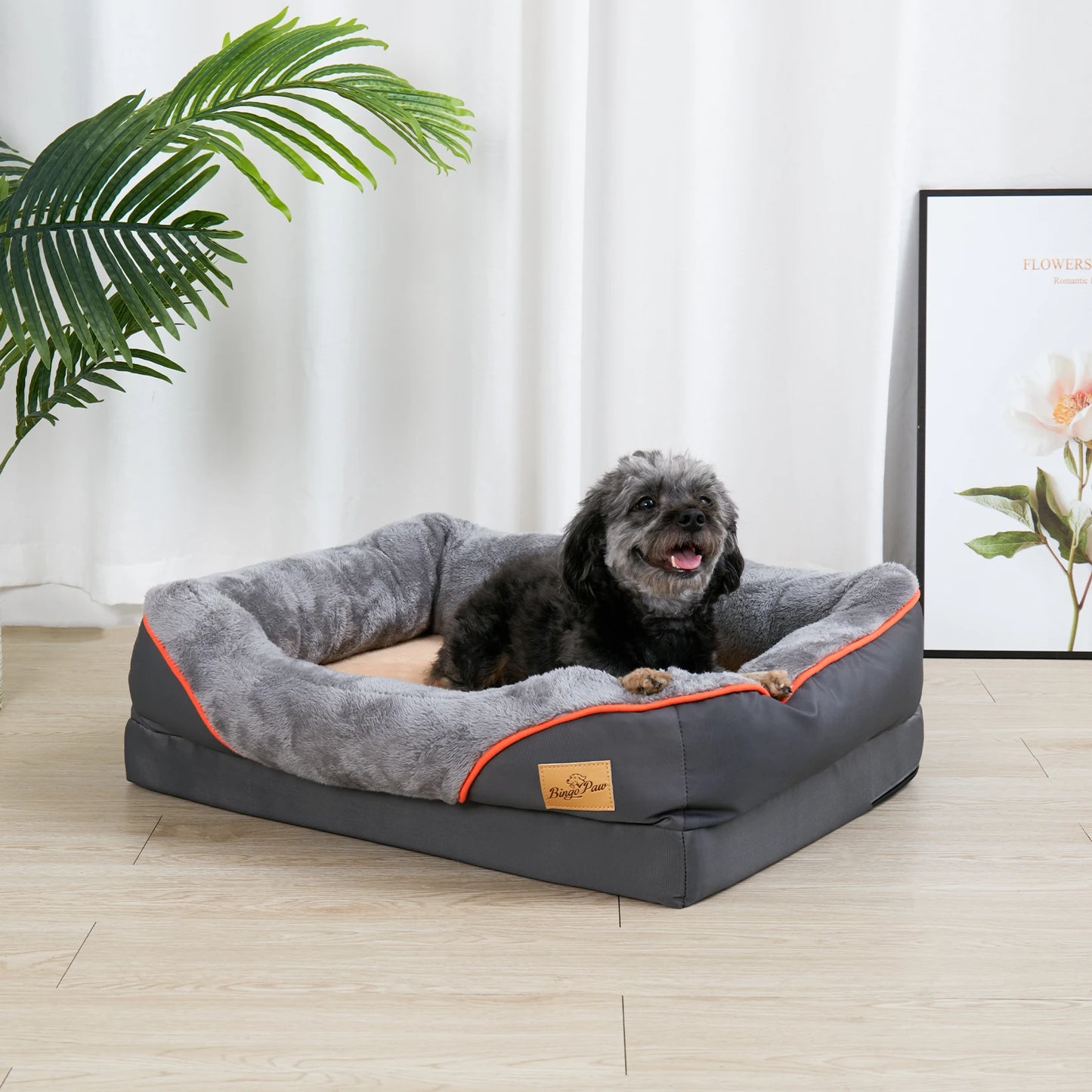 BINGOPAWCN Orthopedic Dog Bed With Foam And Cotton Padded Bolster