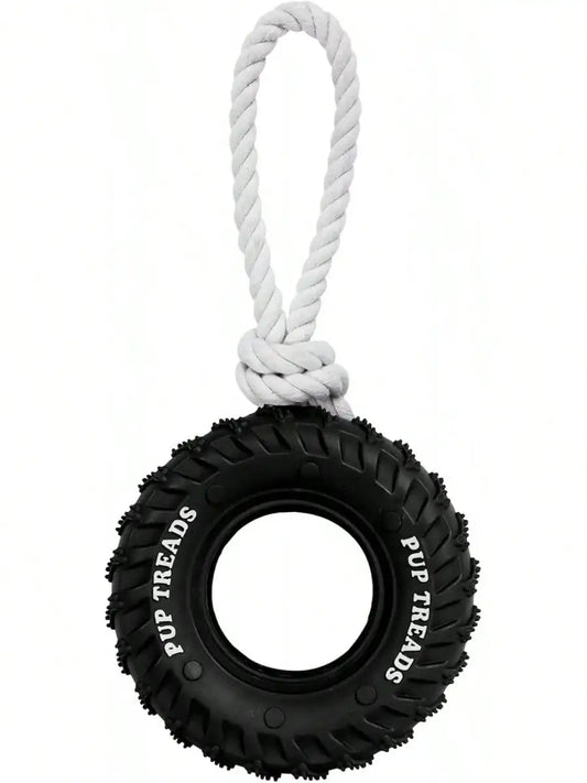SCHITEC Rubber Tire Rope Dog Chew Toy for Aggressive Chewers