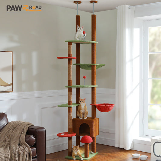 PETEPELACN Cat Tree Floor-To-Ceiling Adjustable with Condo Hammock