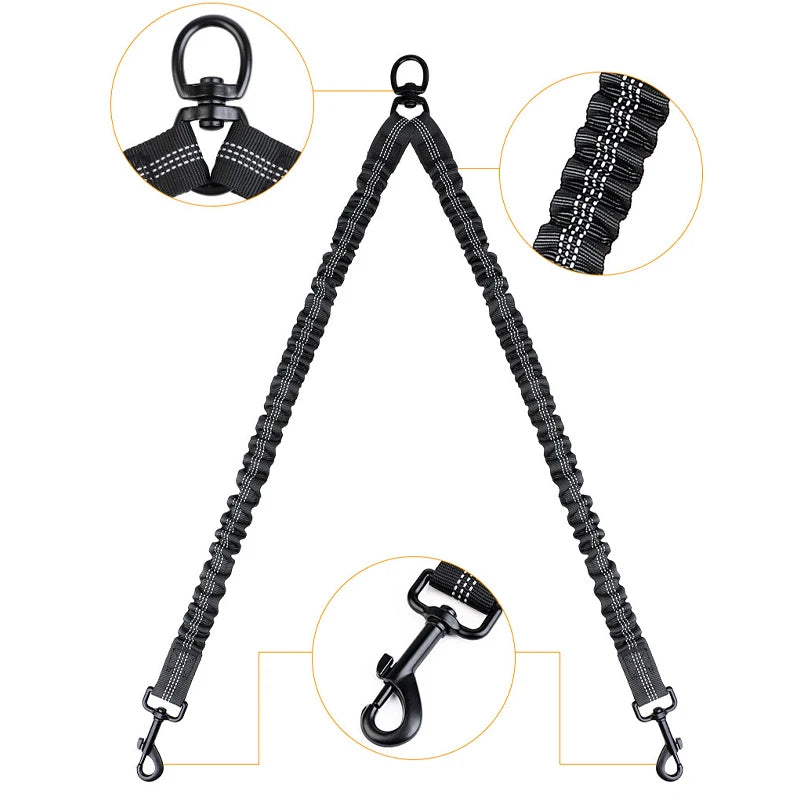 YTYIN Double Dog Leash Set Elastic Nylon Dual Leash With Coupler