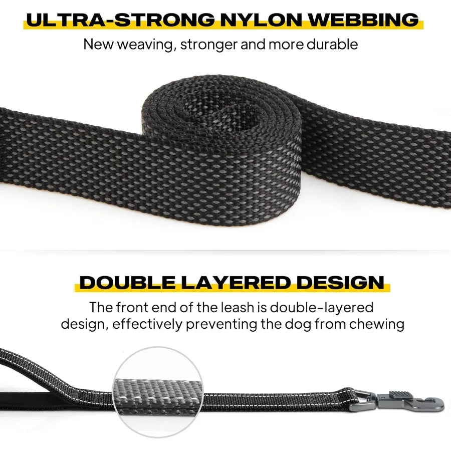 Heavy Duty Dog Leash With Padded Handles And Traffic Handle