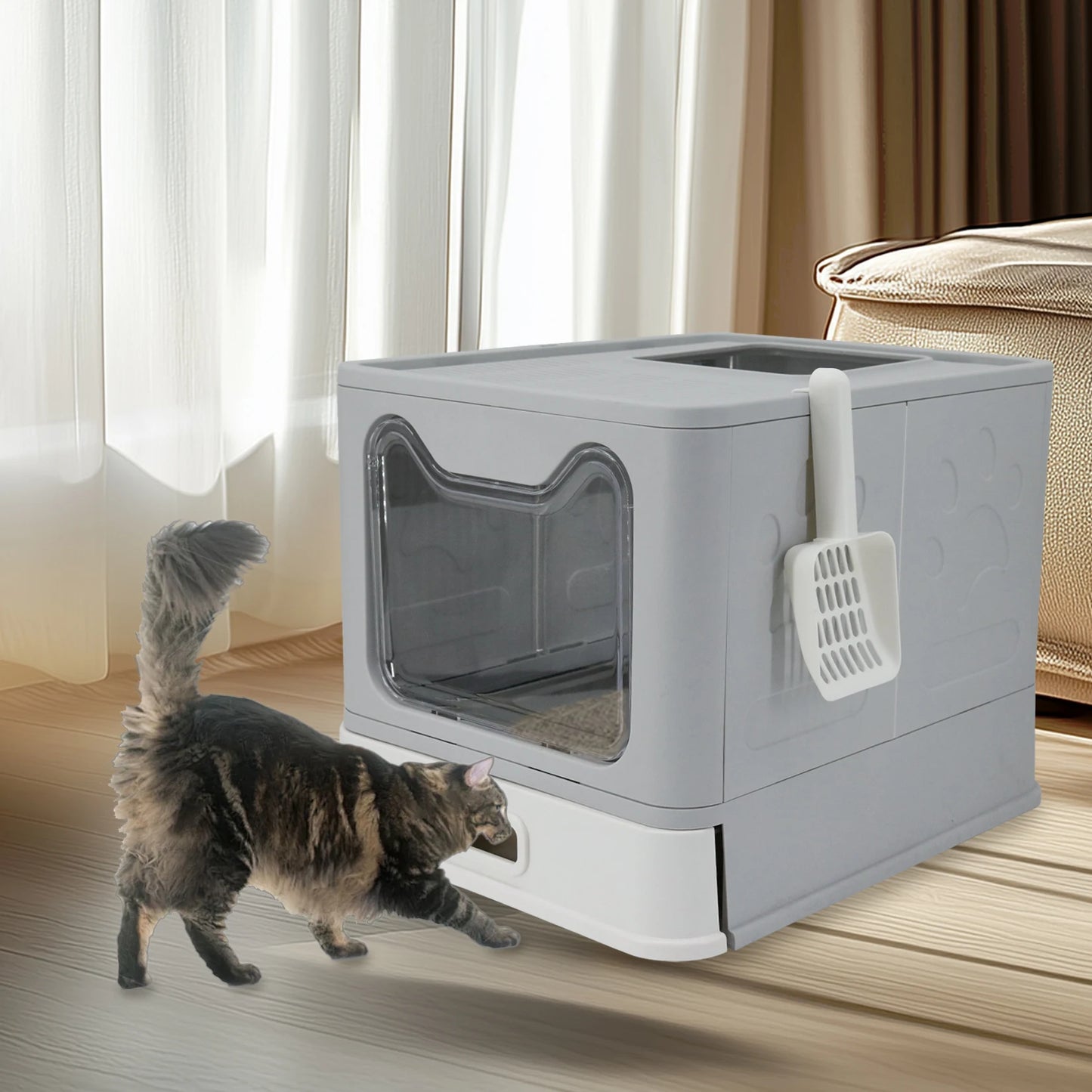 Bingopaw Stainless Steel Cat Litter Box Front Entry With Lid