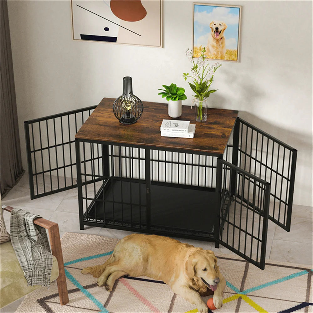 BORWARTH Elevated Wood Dog Crate End Table Kennel With Doors