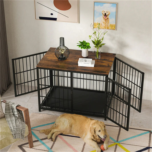 BORWARTH Elevated Wood Dog Crate End Table Kennel With Doors