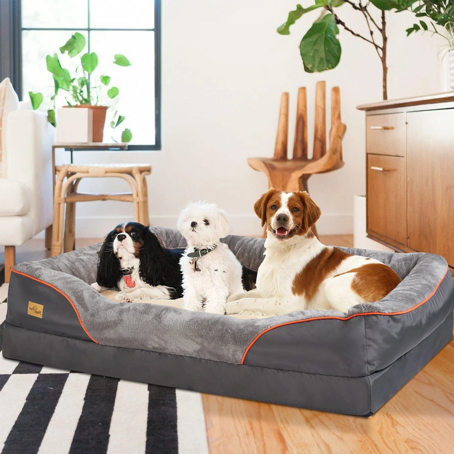 BINGOPAWCN Orthopedic Dog Bed With Foam And Cotton Padded Bolster