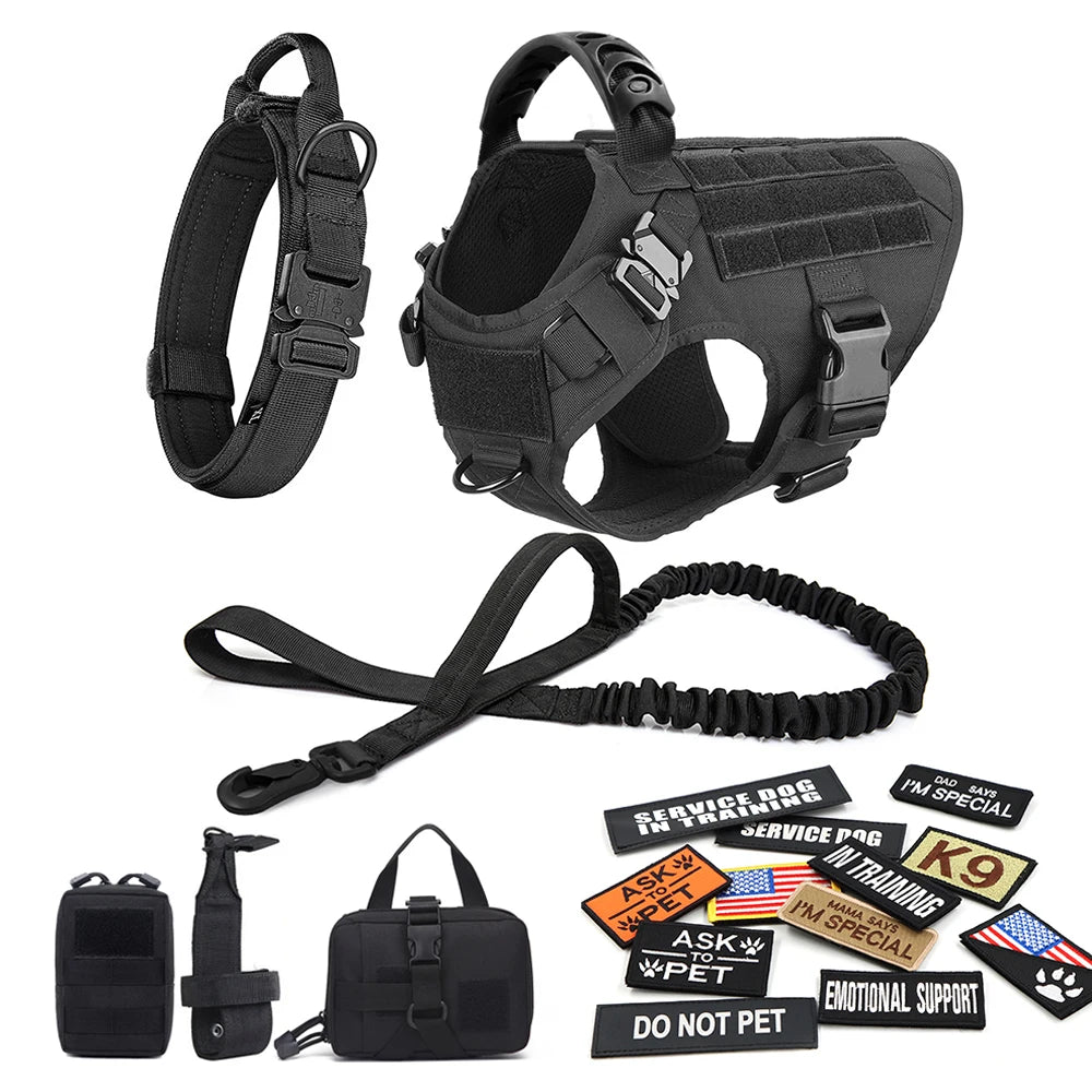 PETRAVELCN Military Large Dog Harness Vest Set Tactical Accessories