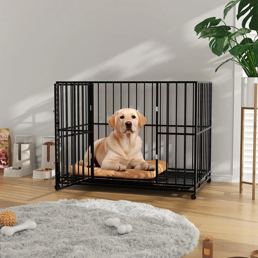 HiMISS Indestructible Stainless Steel Dog Crate With Wheels