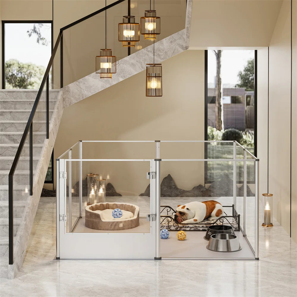 BORWARTH Acrylic Dog Playpen Enclosure With Waterproof Pad