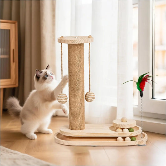 KYJGCN Sisal Cat Scratching Post With 2-Tier Ball Track