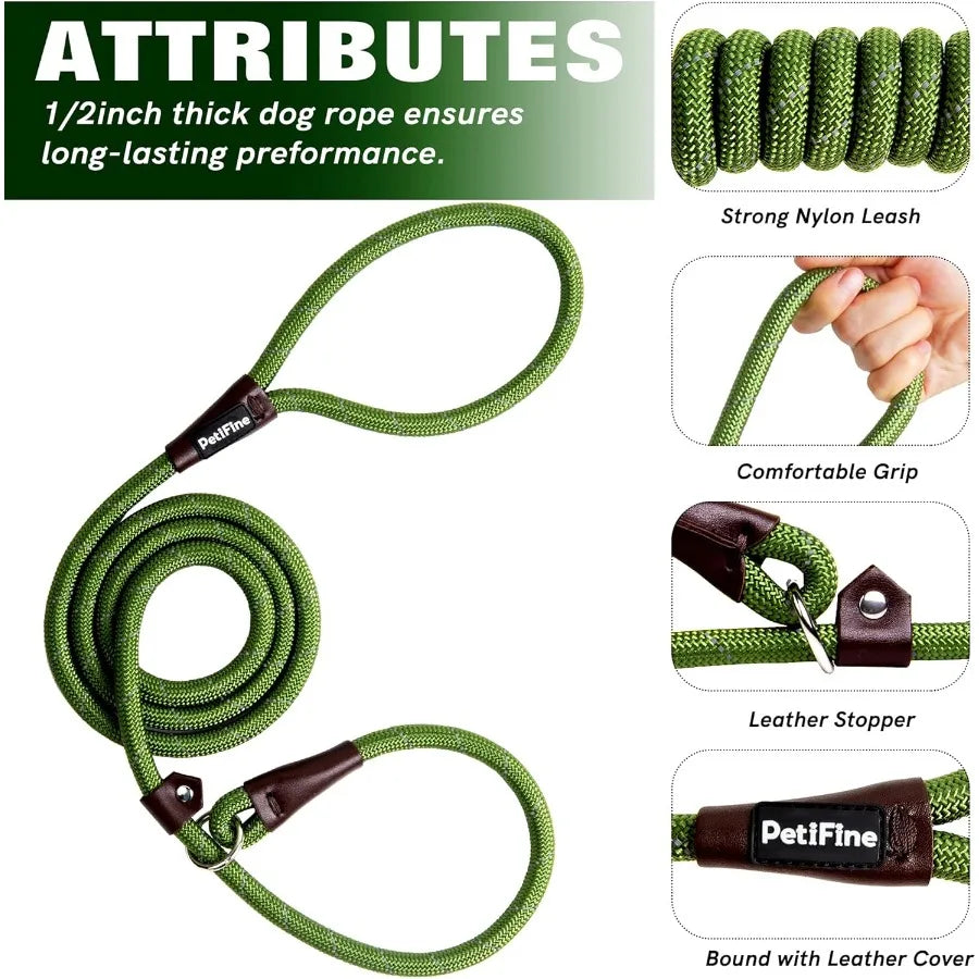 Slip Lead Dog Leash 6Ft Reflective Heavy Duty Nylon Training Rope