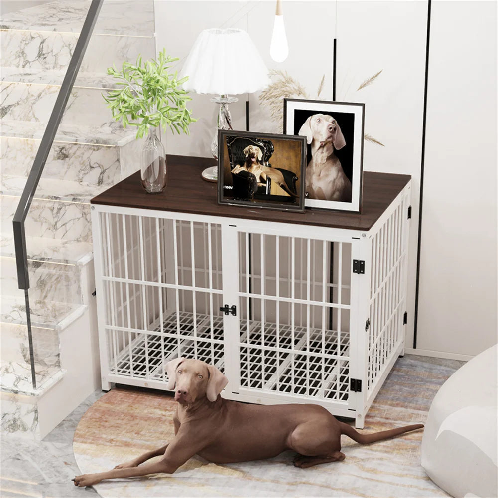 BORWARTH Elevated Wood Dog Crate End Table Kennel With Doors