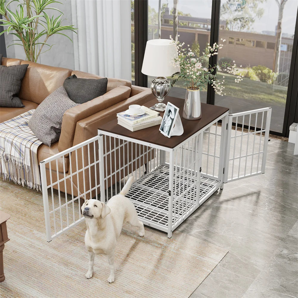 BORWARTH Elevated Wood Dog Crate End Table Kennel With Doors
