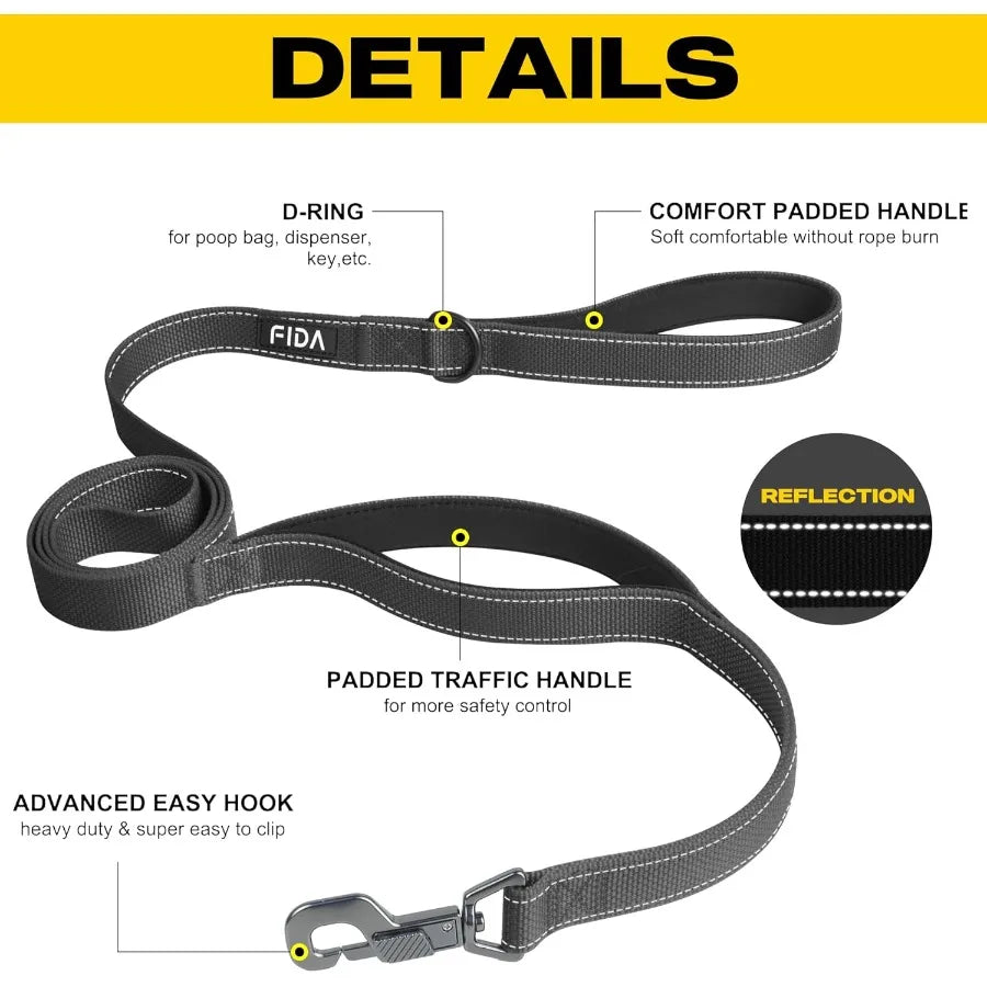 Heavy Duty Dog Leash With Padded Handles And Traffic Handle