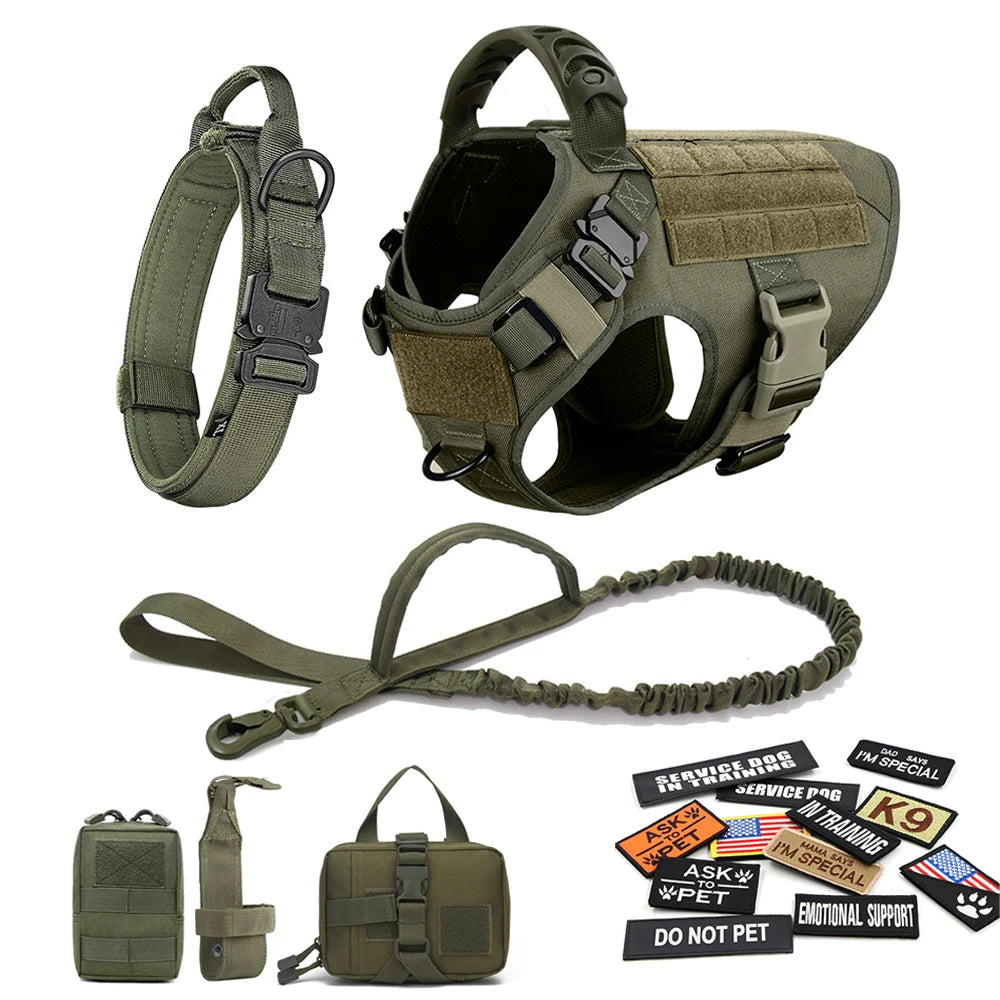 PETRAVELCN Military Large Dog Harness Vest Set Tactical Accessories